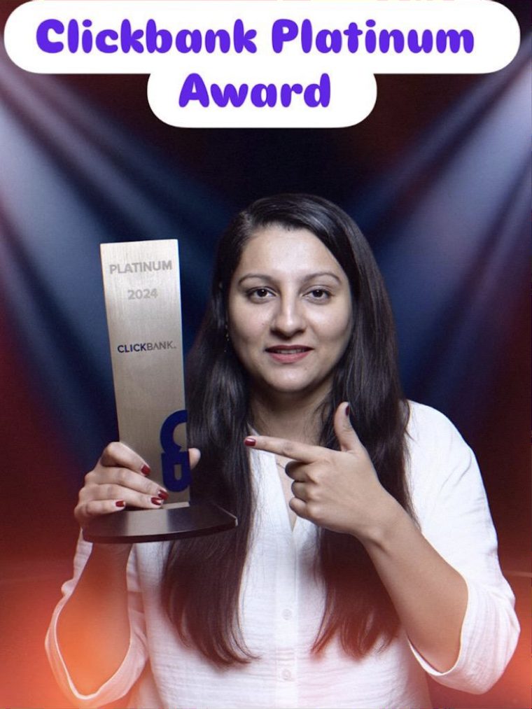 Avinash Garg with the ClickBank Platinum Award